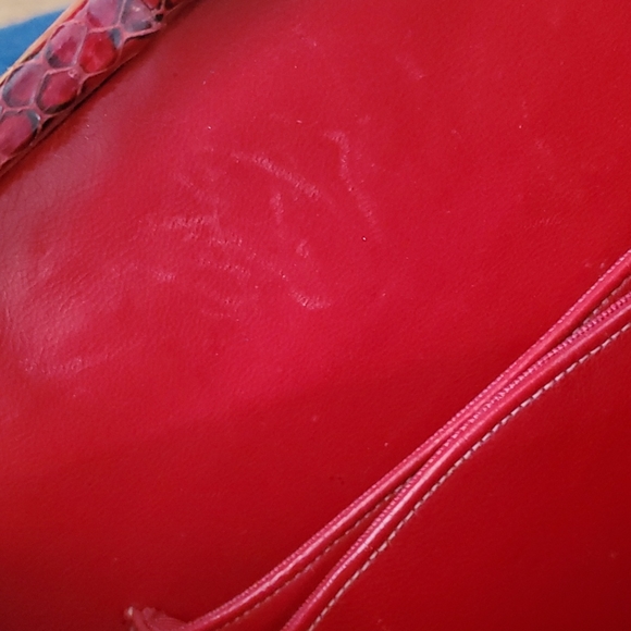 🌟Final🌟 RARE 1940s Bass Python Snakeskin Genuine Reptiles Red Quilted Satchel. - Picture 14 of 16